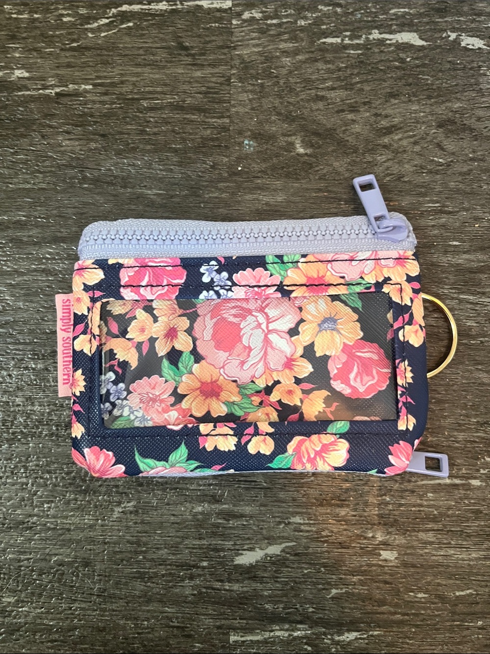 Simply Southern Navy Floral ID Wallet with Key Ring